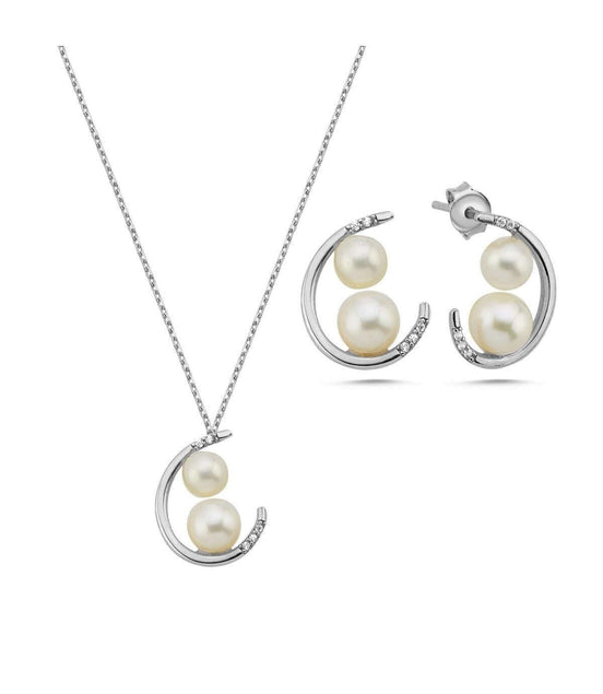 Double Natural Pearl Earring Necklace Double Set