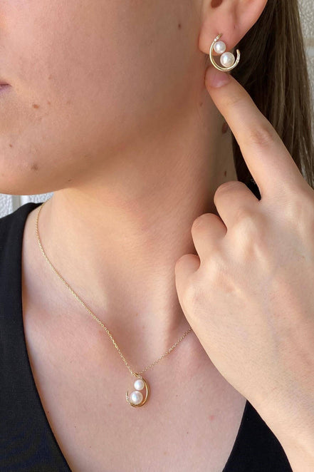 Double Natural Pearl Earring Necklace Double Set