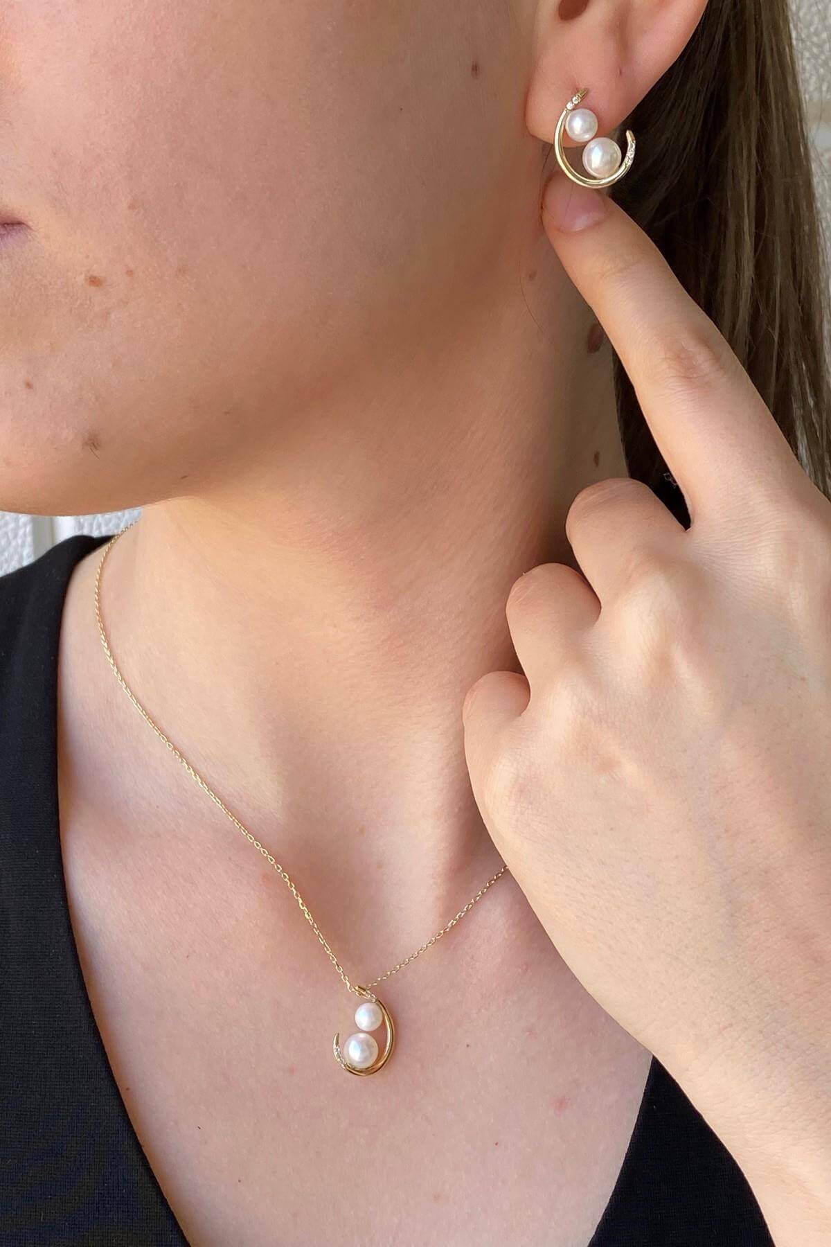 Double Natural Pearl Earring Necklace Double Set