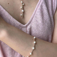Rod Above Five Natural Pearl Necklace Bracelet Double Set