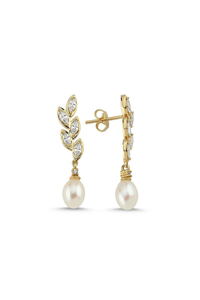 Doğal İnci Yaprak Taşlı Küpe | | Birinci1926