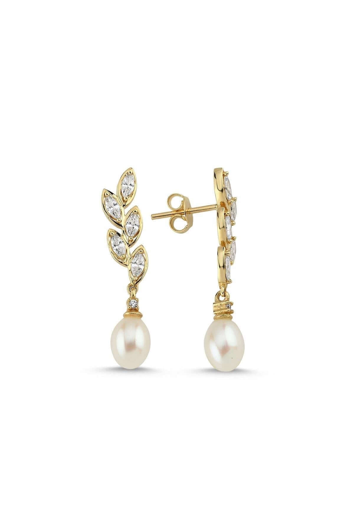 Doğal İnci Yaprak Taşlı Küpe | | Birinci1926