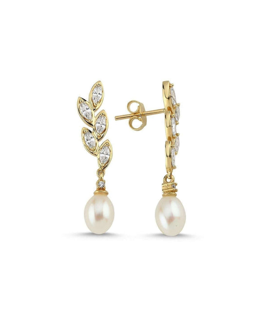 Doğal İnci Yaprak Taşlı Küpe | | Birinci1926