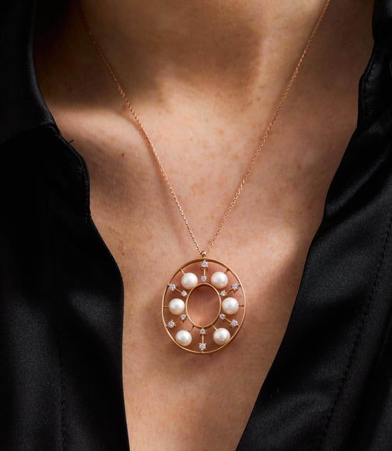 Hoop Designed Natural Pearl Necklace