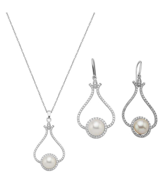 Lale Taşlı Doğal İnci Küpe Kolye İkili Set | | Birinci1926