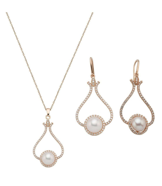 Lale Taşlı Doğal İnci Küpe Kolye İkili Set | | Birinci1926