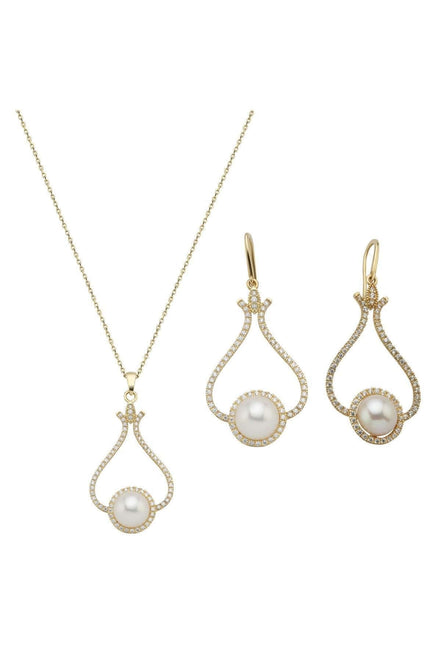 Lale Taşlı Doğal İnci Küpe Kolye İkili Set | | Birinci1926