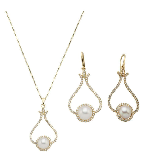 Lale Taşlı Doğal İnci Küpe Kolye İkili Set | | Birinci1926