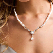 Daisy Design Natural Pearl Earring Necklace Bracelet Ring Quadruple Set