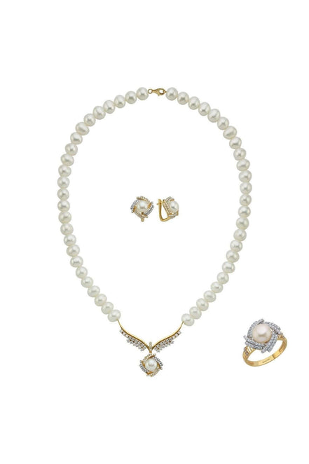 Rüzgar Gülü Doğal İnci Küpe Kolye Yüzük Üçlü Set | | Birinci1926