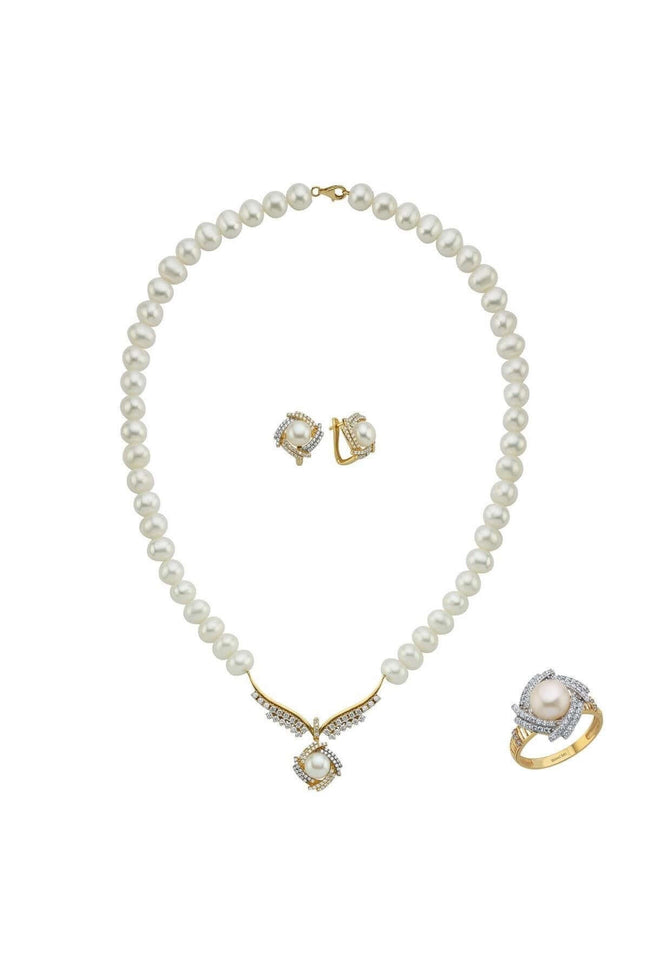 Rüzgar Gülü Doğal İnci Küpe Kolye Yüzük Üçlü Set | | Birinci1926