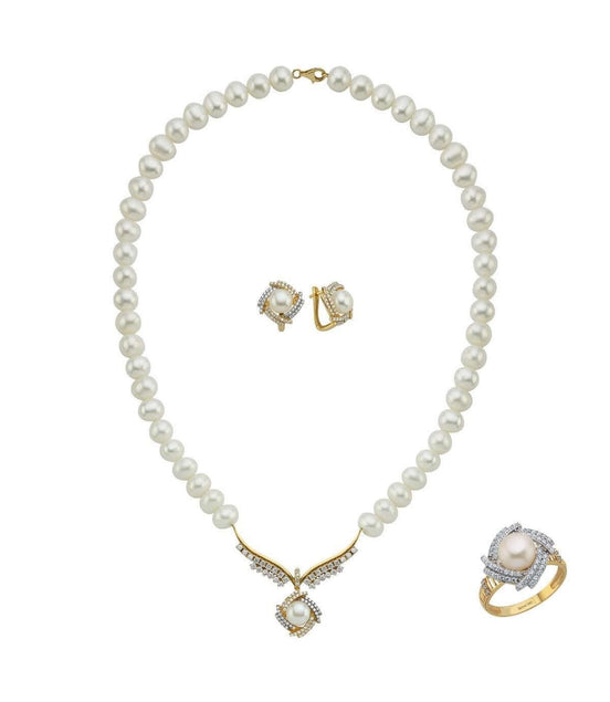 Rüzgar Gülü Doğal İnci Küpe Kolye Yüzük Üçlü Set | | Birinci1926