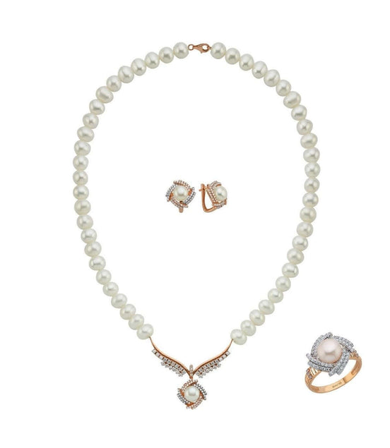 Rüzgar Gülü Doğal İnci Küpe Kolye Yüzük Üçlü Set | | Birinci1926