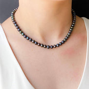 Black Pearl Earring Necklace Bracelet Triple Set