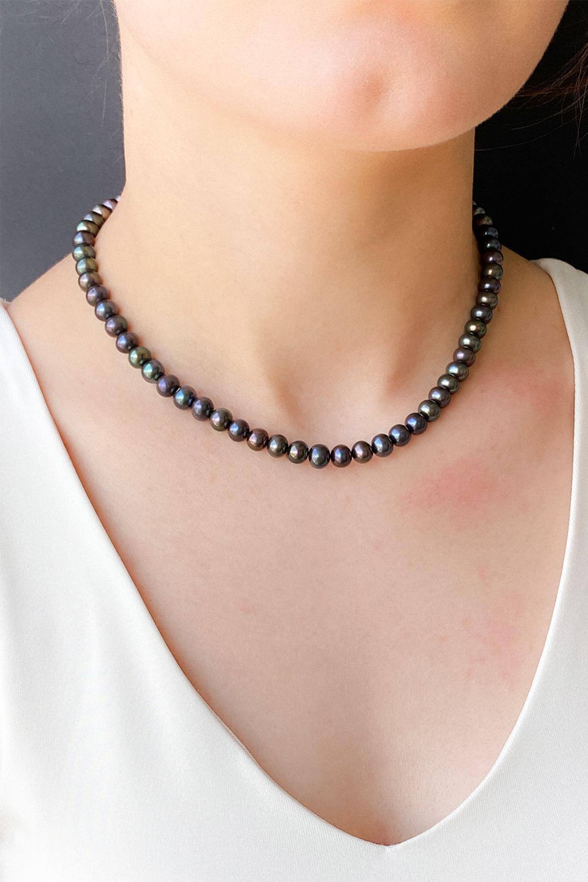 Black Pearl Earring Necklace Bracelet Triple Set