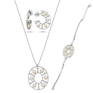 Designed Natural Pearl Earring Necklace Bracelet Triple Set