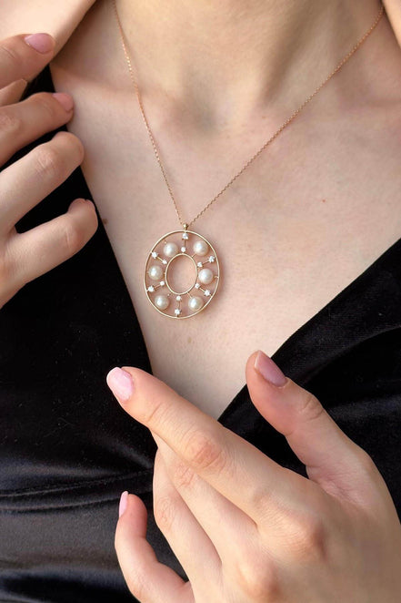 Designed Natural Pearl Necklace Bracelet Double Set