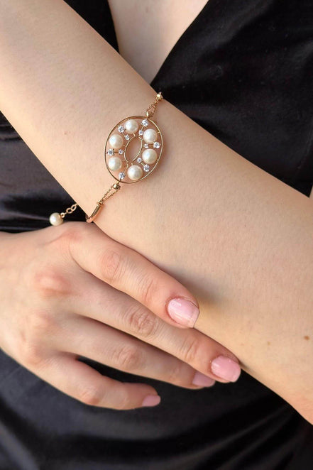 Designed Natural Pearl Necklace Bracelet Double Set