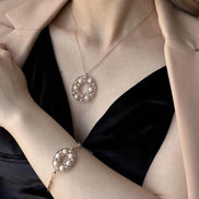 Designed Natural Pearl Necklace Bracelet Double Set