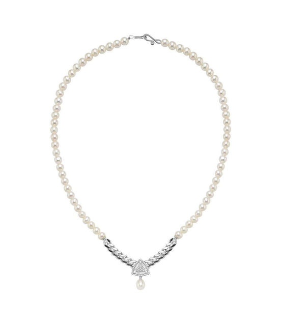 Üçgen Model Baget Taşlı Doğal İnci Kolye | | Birinci1926