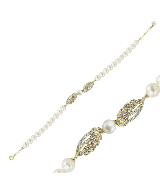 Yaprak Detay Taşlı Doğal İnci Bileklik | | Birinci1926