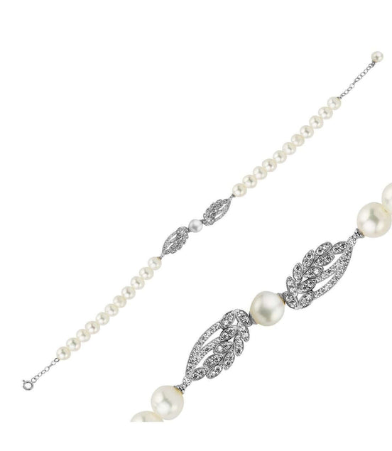 Yaprak Detay Taşlı Doğal İnci Bileklik | | Birinci1926