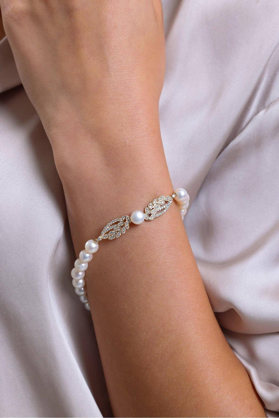 Yaprak Detay Taşlı Doğal İnci Bileklik | | Birinci1926