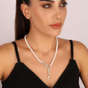 Leaf Stone Natural Pearl Earring Necklace Bracelet Ring Quadruple Set