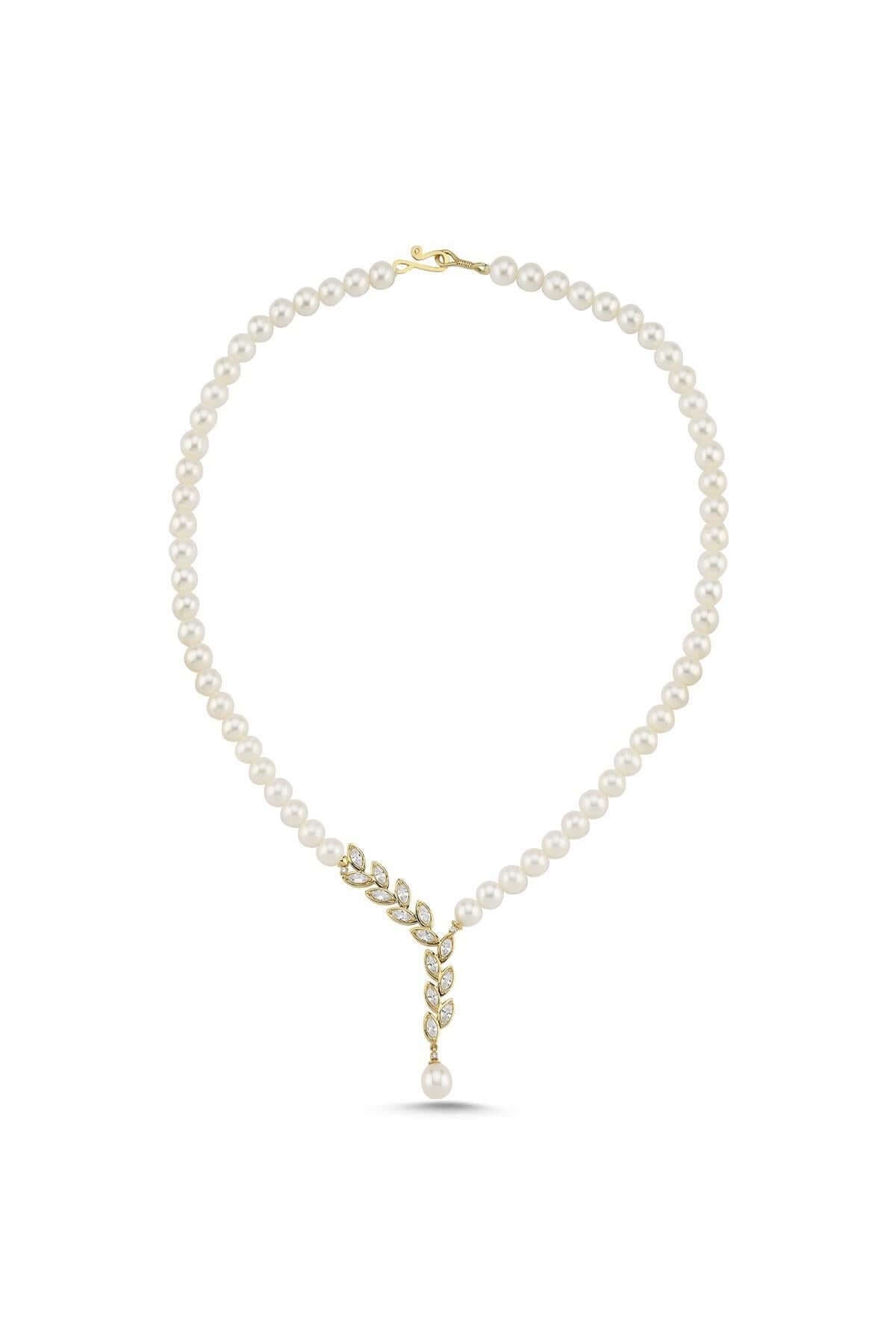 Yaprak Taşlı Doğal İnci Kolye | | Birinci1926