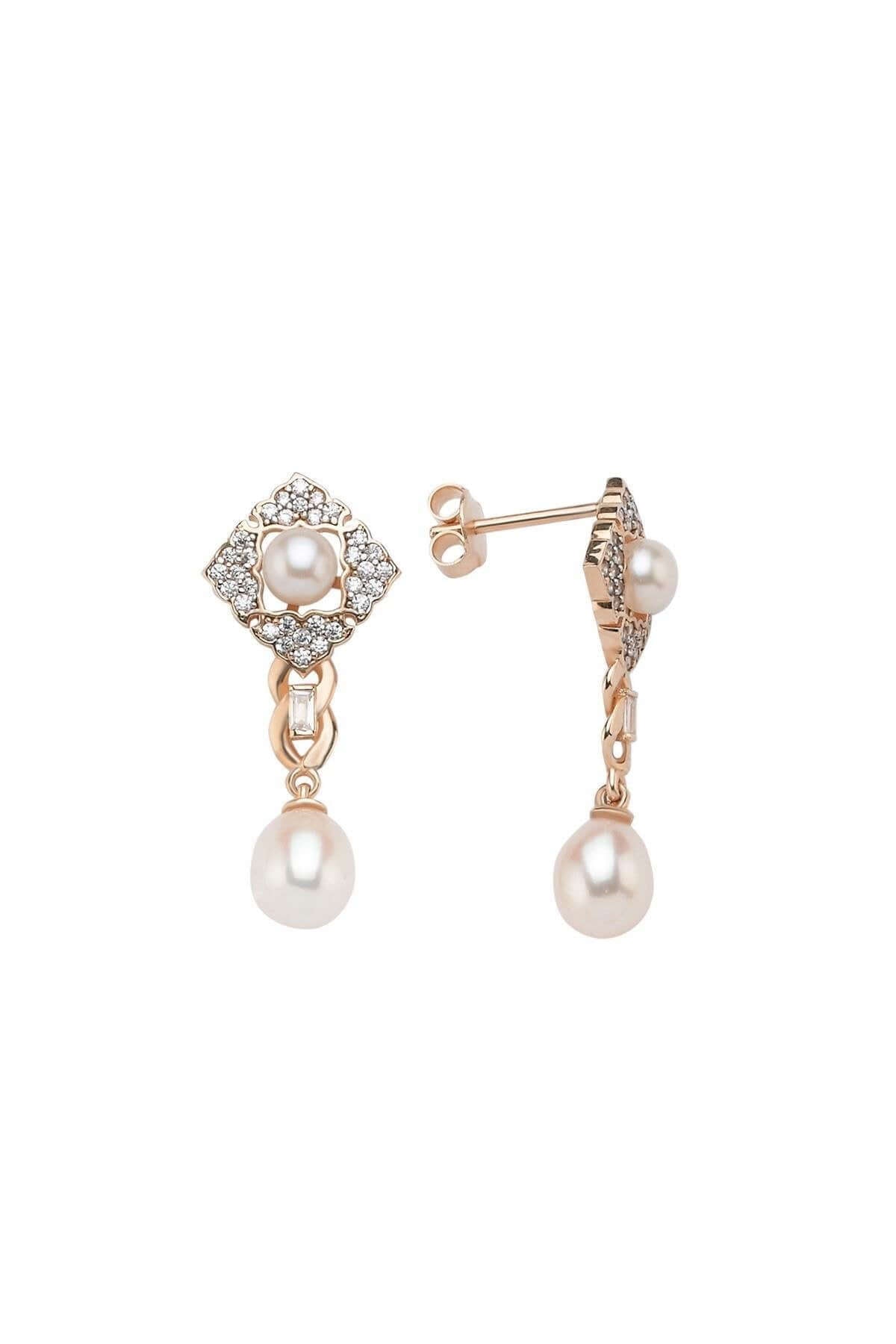 Baguette Stone Natural Pearl Earring