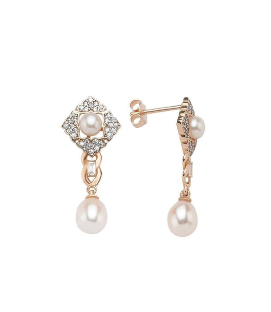 Baguette Stone Natural Pearl Earring