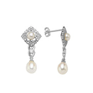 Baguette Stone Natural Pearl Earring