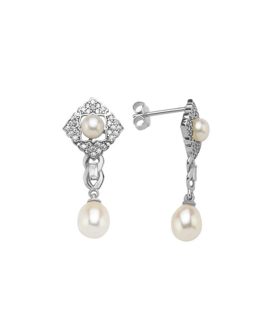 Baguette Stone Natural Pearl Earring