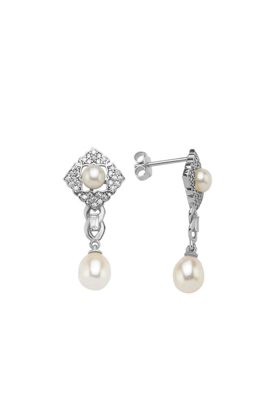 Baguette Stone Natural Pearl Earring
