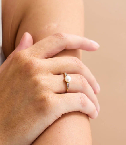 Baget Zirkon Taşlı Doğal İnci Yüzük | | Birinci1926