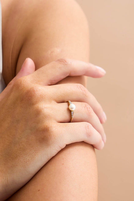 Baget Zirkon Taşlı Doğal İnci Yüzük | | Birinci1926