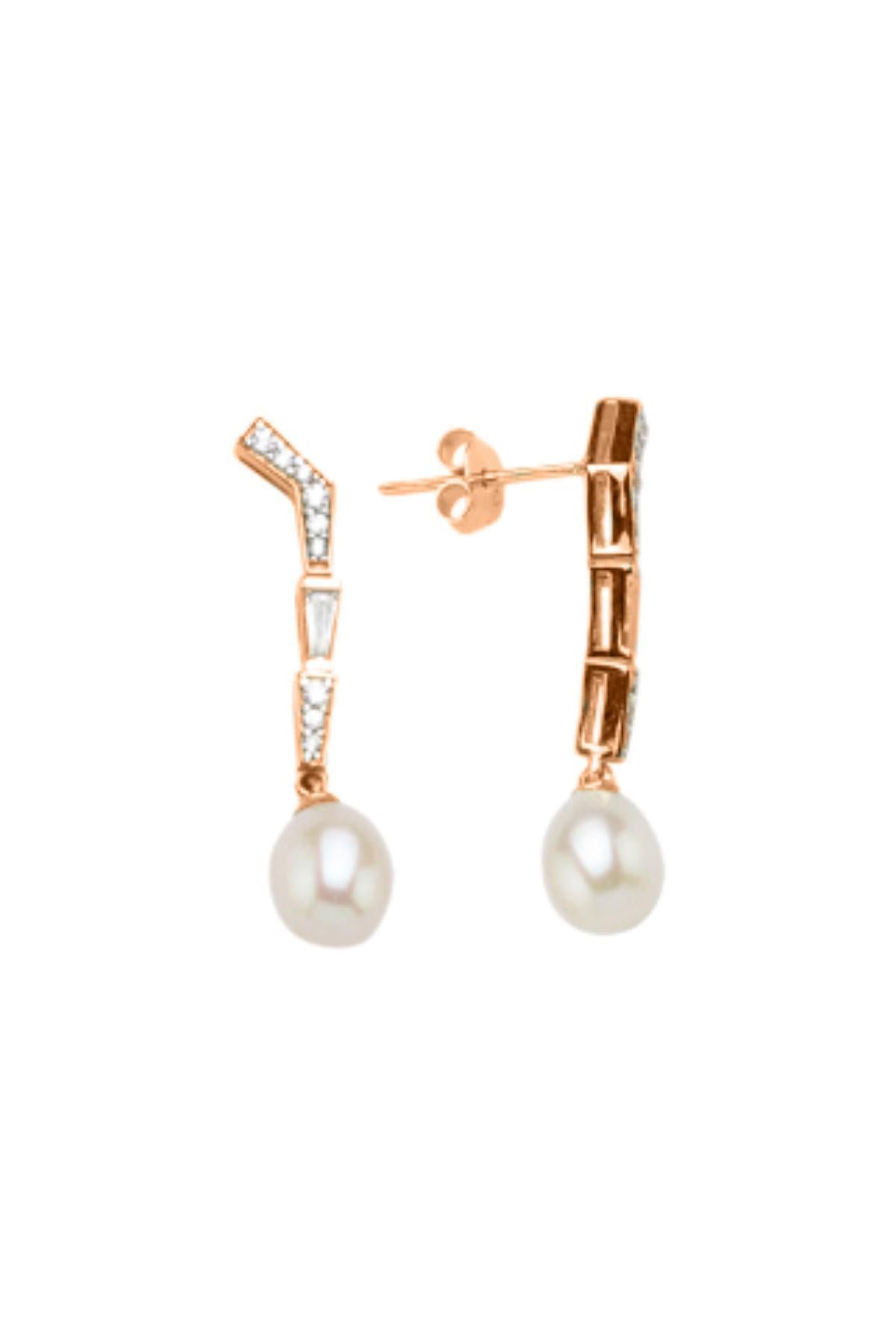 Baguette Zircon Stone Natural Pearl Earring