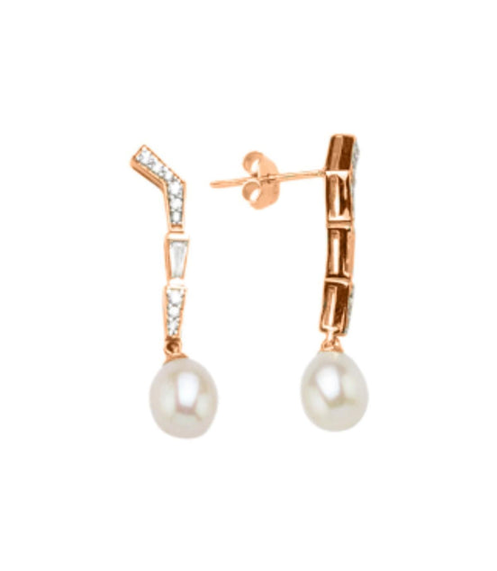 Baguette Zircon Stone Natural Pearl Earring