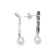 Baguette Zircon Stone Natural Pearl Earring