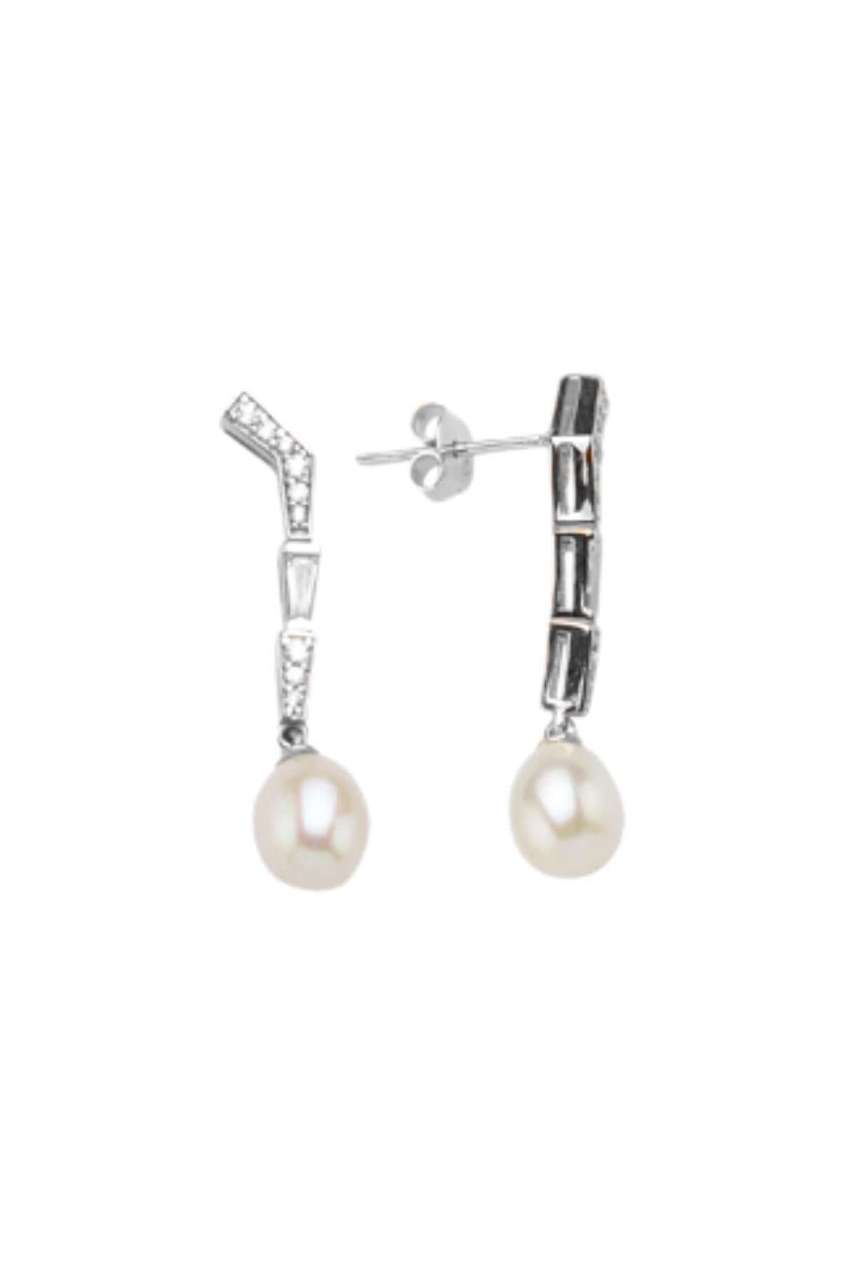Baguette Zircon Stone Natural Pearl Earring