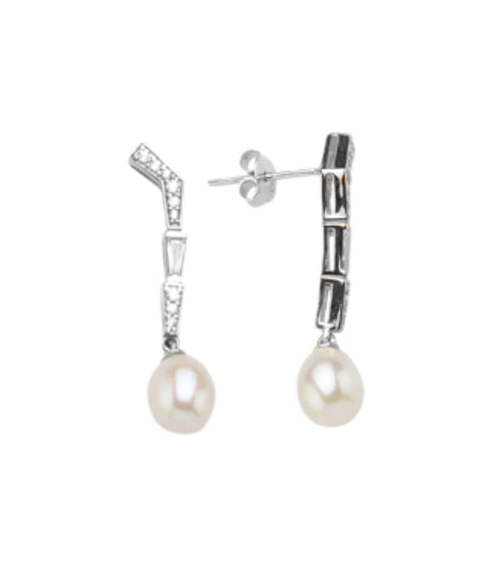 Baguette Zircon Stone Natural Pearl Earring