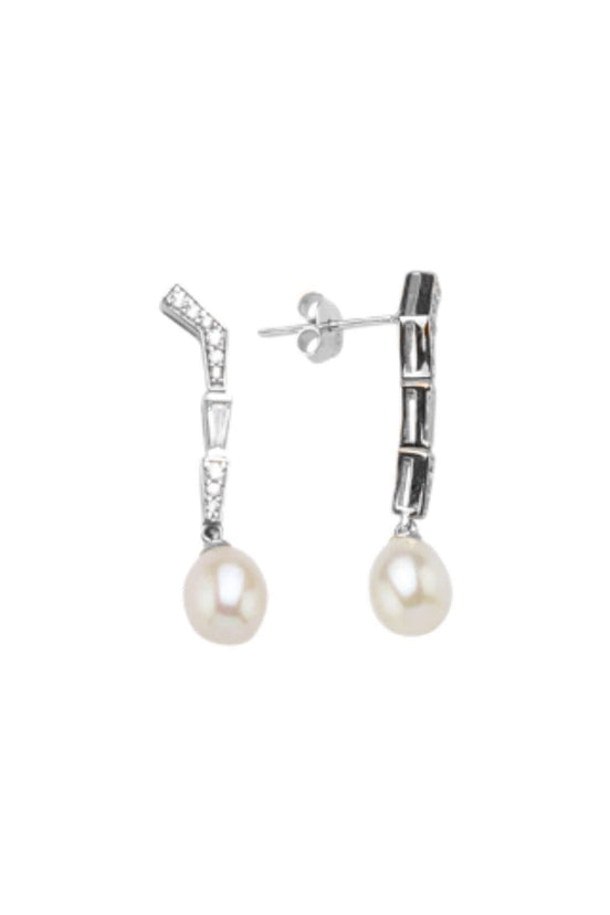 Baguette Zircon Stone Natural Pearl Earring