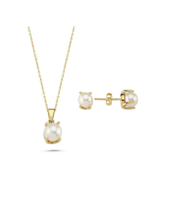 Natural Pearl Earring Necklace Double Set