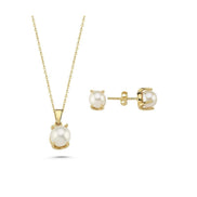 Natural Pearl Earring Necklace Double Set