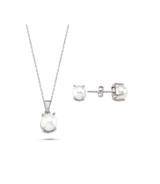 Natural Pearl Earring Necklace Double Set