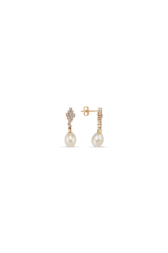 Square Stone Natural Pearl Dangling Earring