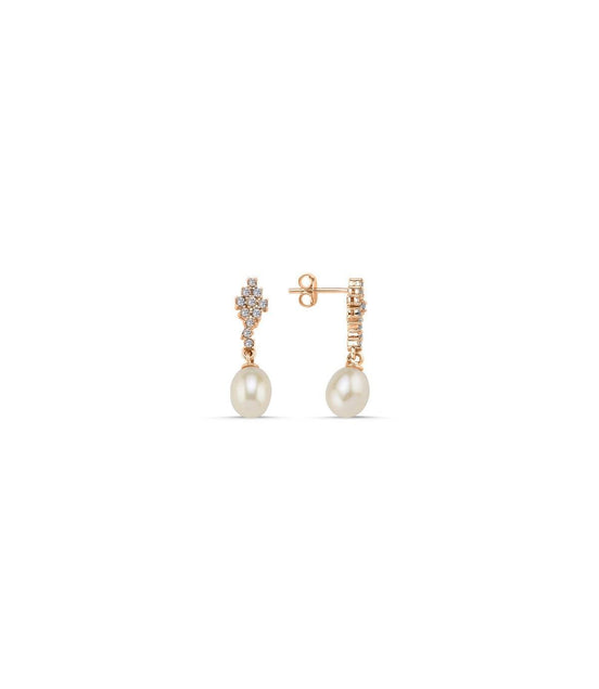 Square Stone Natural Pearl Dangling Earring