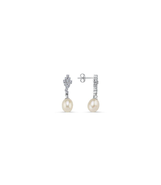 Square Stone Natural Pearl Dangling Earring