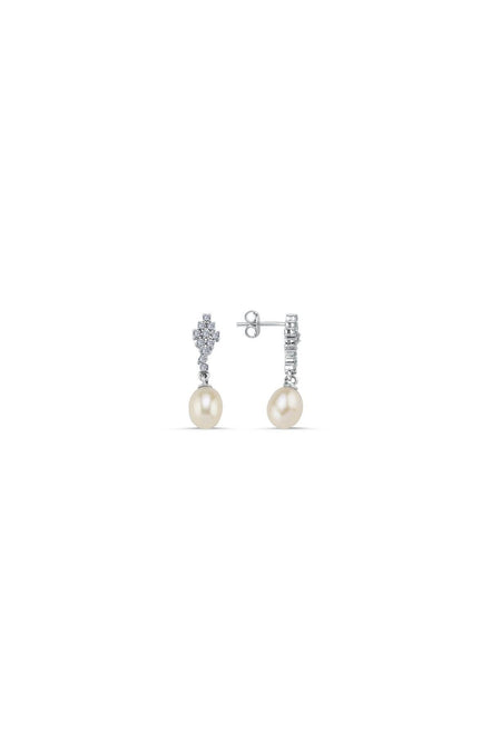 Square Stone Natural Pearl Dangling Earring