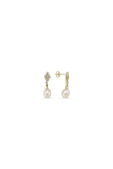 Square Stone Natural Pearl Dangling Earring